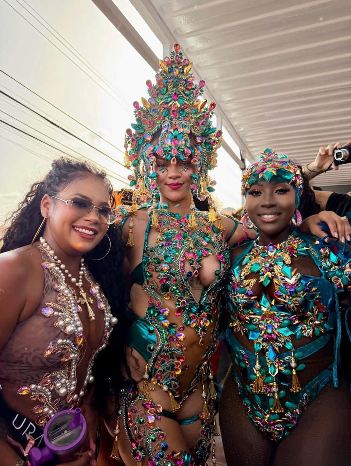 Rihanna Stuns in Barely-There Carnival Costume With Jewels, Feathers and Body Cutouts